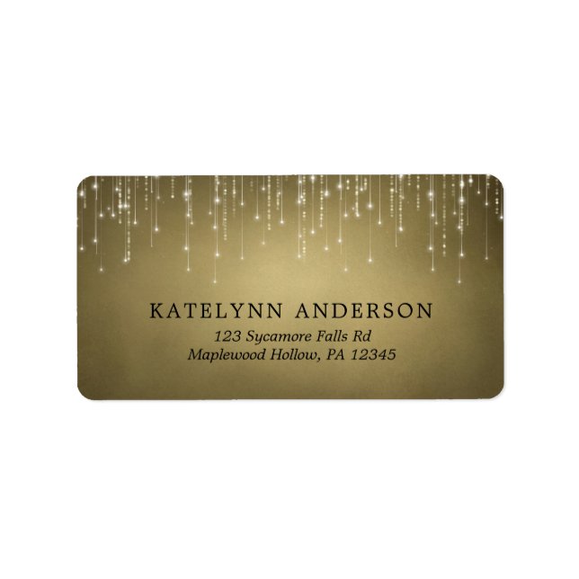 Elegant Sparkling String Lights Gold Wedding Label (Front)