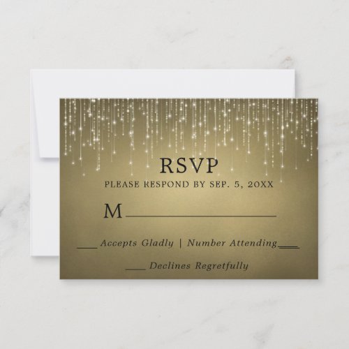 Elegant Sparkling String Lights Gold Wedding RSVP Card