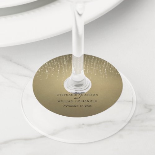 Elegant Sparkling String Lights Gold Wedding Wine Glass Tag
