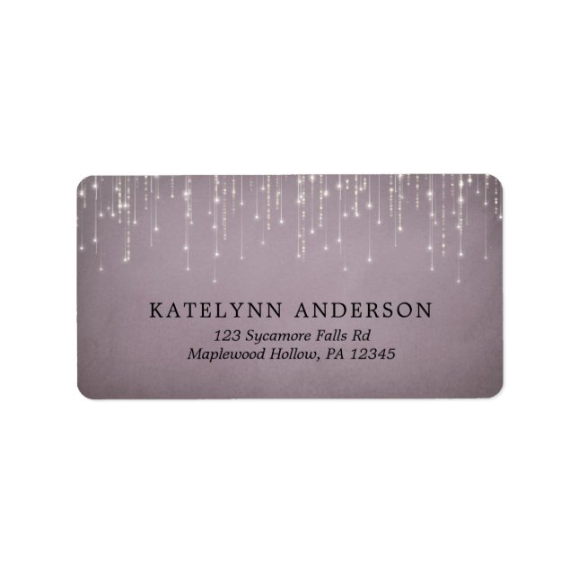 Elegant Sparkling String Lights Mauve Wedding Label (Front)