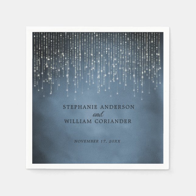Elegant Sparkling String Lights Navy Blue Wedding Napkins (Front)