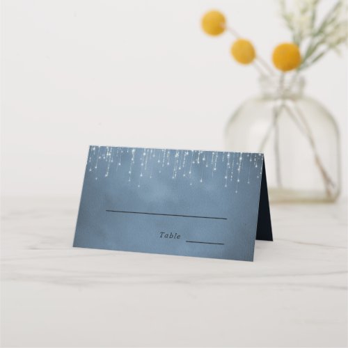 Elegant Sparkling String Lights Navy Blue Wedding Place Card