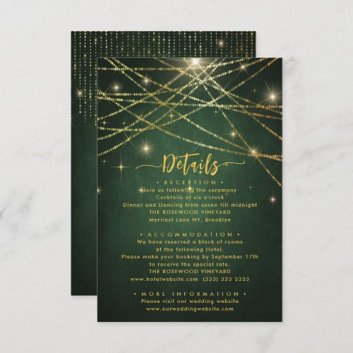 Elegant Sparkling String Lights Wedding Details Enclosure Card