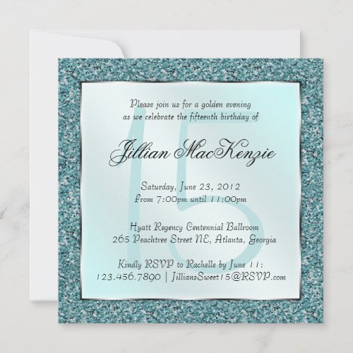 Elegant Sparkling Teal Sweet 15 Glitter Invite