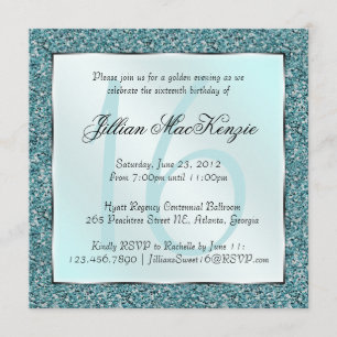 Elegant Sparkling Teal Sweet 16 Glitter Invite