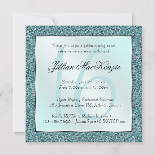 Elegant Sparkling Teal Sweet 16 Glitter Invite