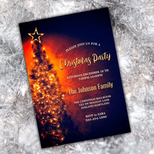 Elegant sparkling tree black Christmas party Invitation