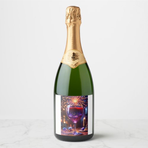 Elegant Sparkling Wine Bottles with Wine Glass Pr Sparkling Wine Label