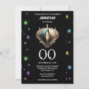 Elegant sparkling wine fireworks any age birthday invitation
