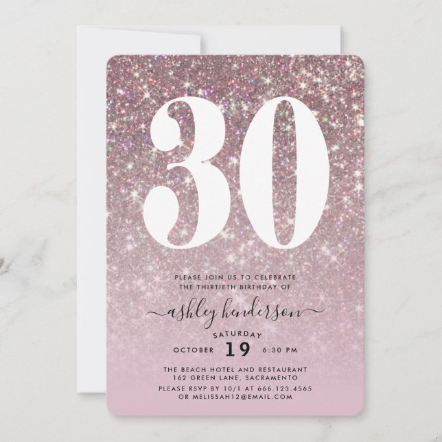 Elegant Sparkly 30th Birthday Party Invitation (Front)