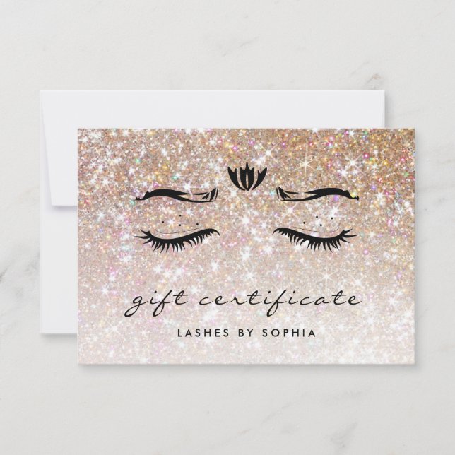 Elegant Sparkly Champagne Lashes Gift Certificate (Front)