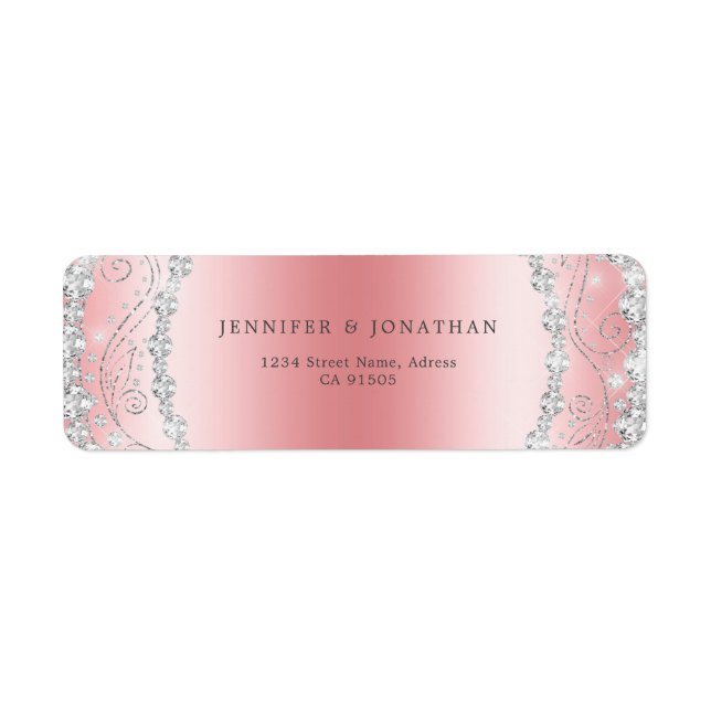 Elegant Sparkly Diamond Chic Pink Modern Label (Front)