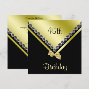 Elegant Sparkly Diamonds & Gold Bow 45th Birthday Invitation