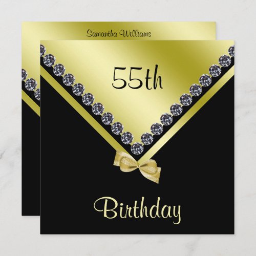 Elegant Sparkly Diamonds  Gold Bow 55th Birthday Invitation