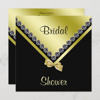 Elegant Sparkly Diamonds & Gold Bow Bridal Shower Invitation by shm_graphics at Zazzle