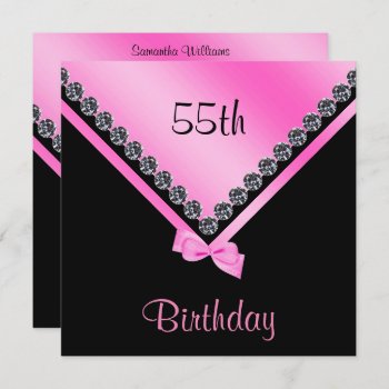 Elegant Sparkly Diamonds & Pink Bow 55th Birthday Invitation by shm_graphics at Zazzle