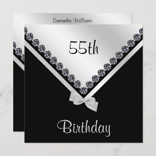 Elegant Sparkly Diamonds  Silver Bow 55th Invitation