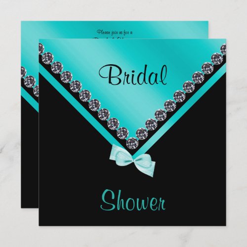 Elegant Sparkly Diamonds  Teal Bow Bridal Shower Invitation