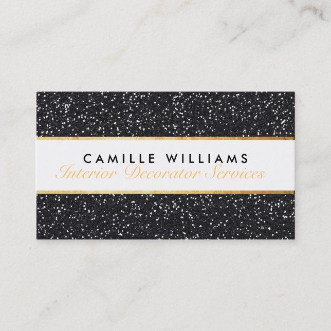 ELEGANT sparkly glamorous gold foil glitter black Business Card (Front)
