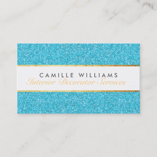 ELEGANT sparkly glamorous gold foil glitter blue Business Card (Front)