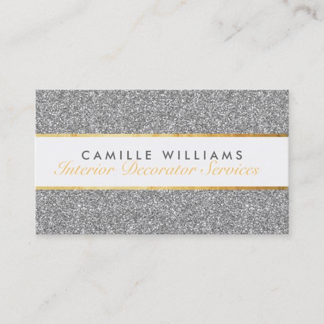 ELEGANT sparkly glamorous gold foil glitter silver Business Card (Front)