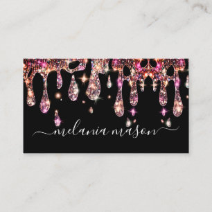 Elegant Sparkly Glitter Drips Makeup Artist Black  Business Card