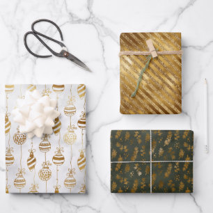 Elegant Sparkly Gold White Green Christmas   Wrapping Paper Sheets