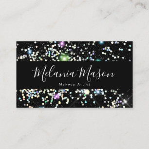 Elegant Sparkly Holographic Glitter Beauty Black Business Card