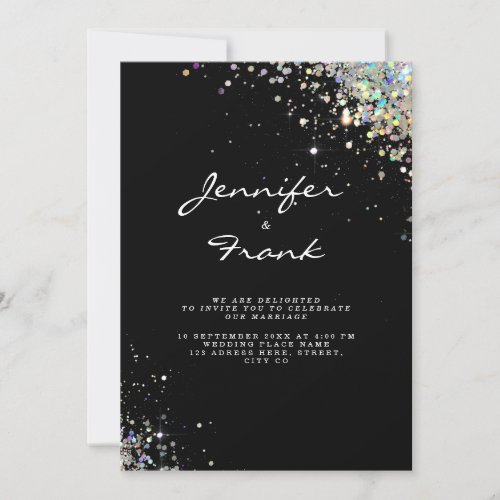 Elegant Sparkly Holographic Glitter Black Modern I Invitation