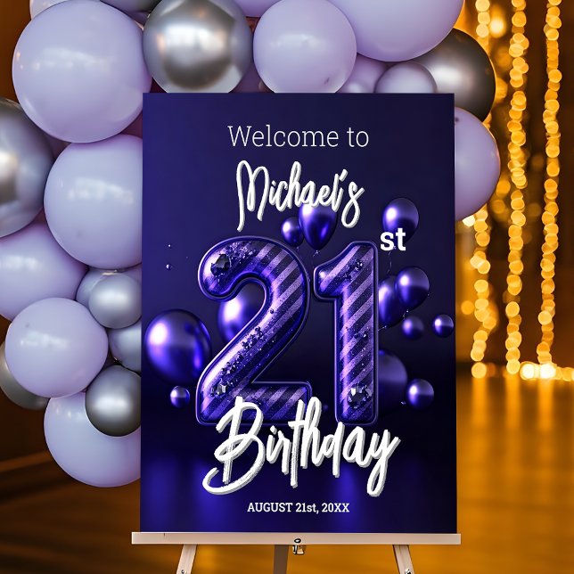 Elegant Sparkly Purple and Silver 21st Birthday Foam Board (Creator Uploaded)
