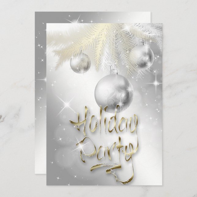 Elegant Sparkly Silver and Gold Holiday Party Invitation (Front/Back)