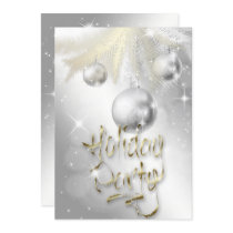 Elegant Sparkly Silver and Gold Holiday Party Invitation