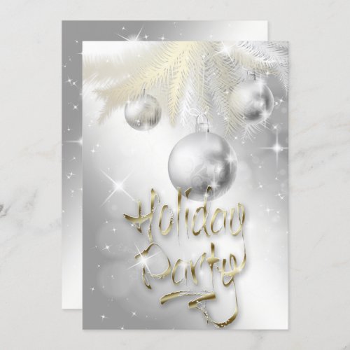 Elegant Sparkly Silver and Gold Holiday Party Invitation