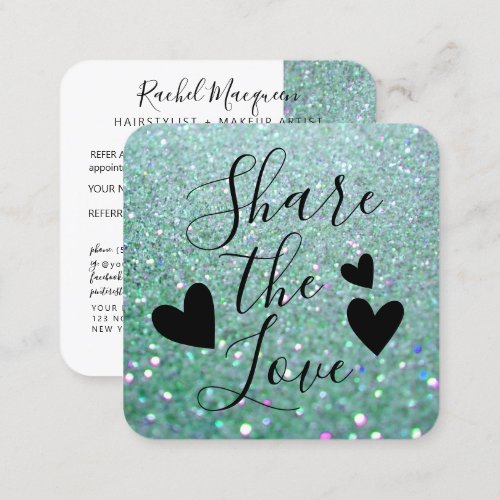 Elegant Sparkly Teal Green Glitter Referral Card