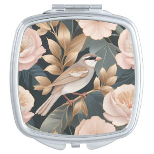 Elegant Sparrow Dusty Pink and Gold Floral Compact Mirror