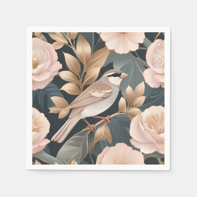 Elegant Sparrow Dusty Pink and Gold Floral Napkins (Front)