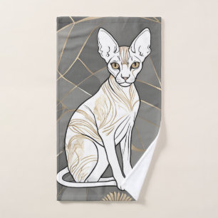Elegant Sphynx Cat Geometric Modern Hand Towel