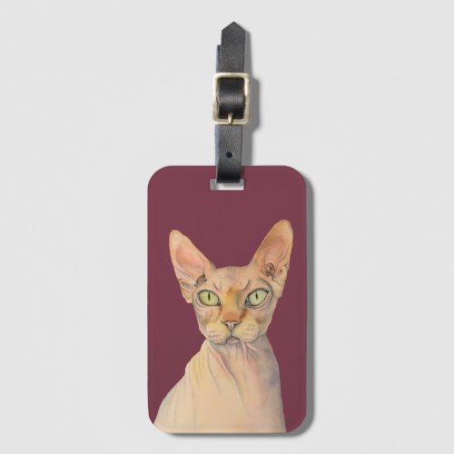 Elegant Sphynx Cat Watercolor Illustration Luggage Tag