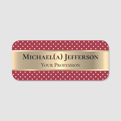 Elegant Spicy Dark Red Polka Dotted  Luxury Gold Name Tag