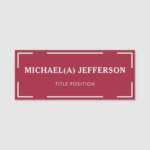 Elegant Spicy Dark Red  White Modern Professional Name Tag