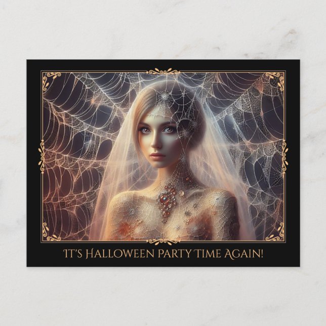 Elegant Spiderweb Girl Halloween Postcard Invite (Front)