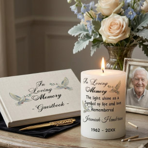 Elegant spiiritual dove Flower Memorial Pillar Candle