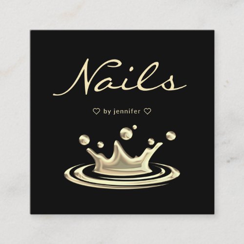Elegant Splash Gold Polish Modern Nails Black Square Business Card