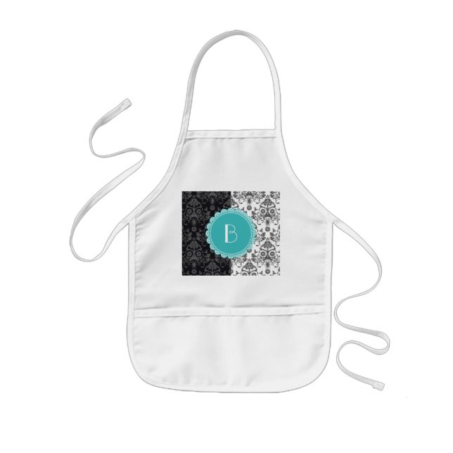 Elegant Split Damask Pattern with Monogram Kids' Apron (Front)