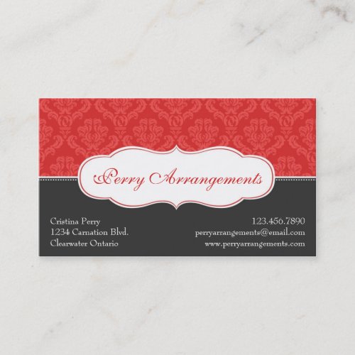 Elegant Split Damask - Red Business Card
