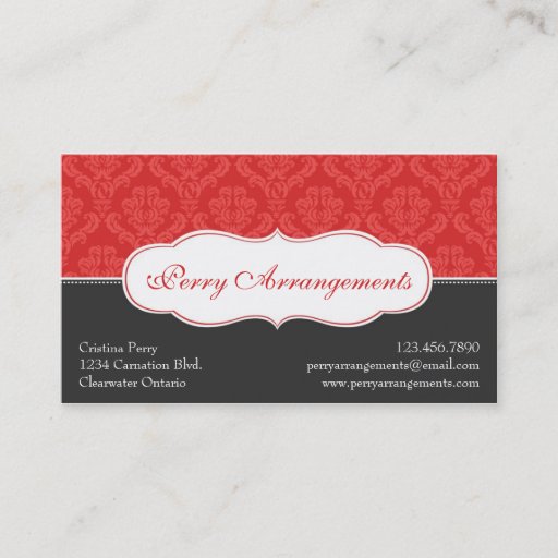 Customizable Elegant Split Damask - Red Business Card