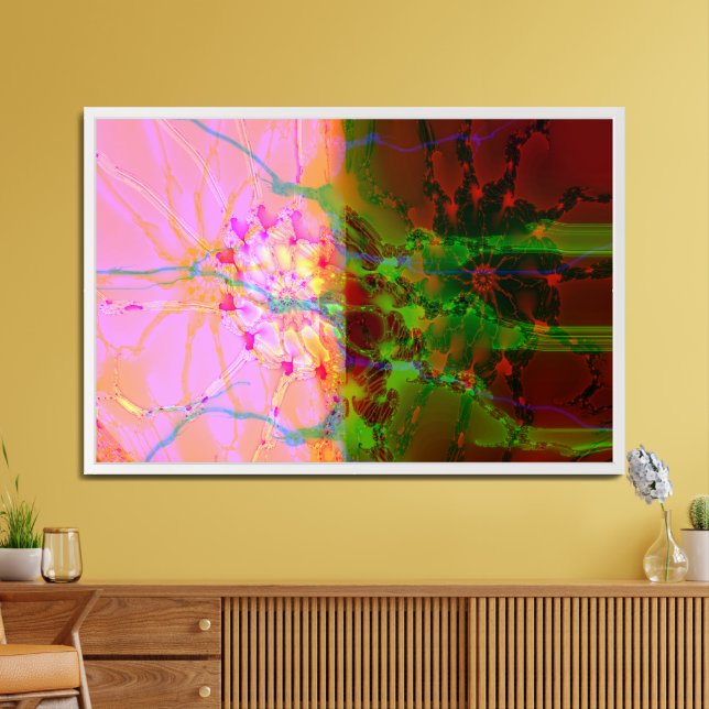 Elegant Split Heart Abstract Art Pink Red Green Framed Art (Living Room)
