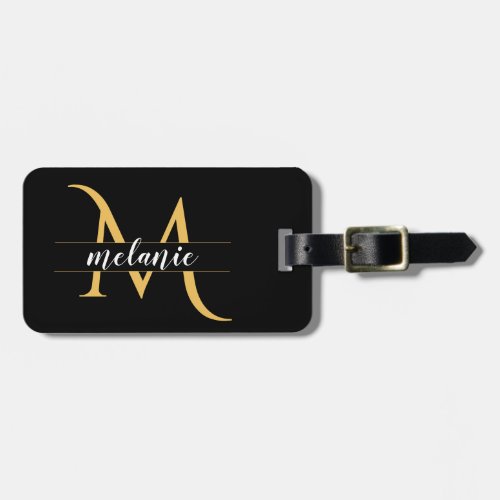 Elegant Split Monogram Gold Black Custom Address Luggage Tag
