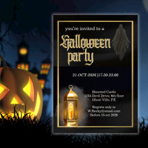 Elegant Spooky Black Gold Lantern Halloween Party