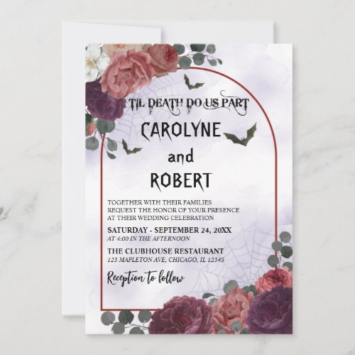 Elegant Spooky Floral Gothic Halloween Wedding Invitation